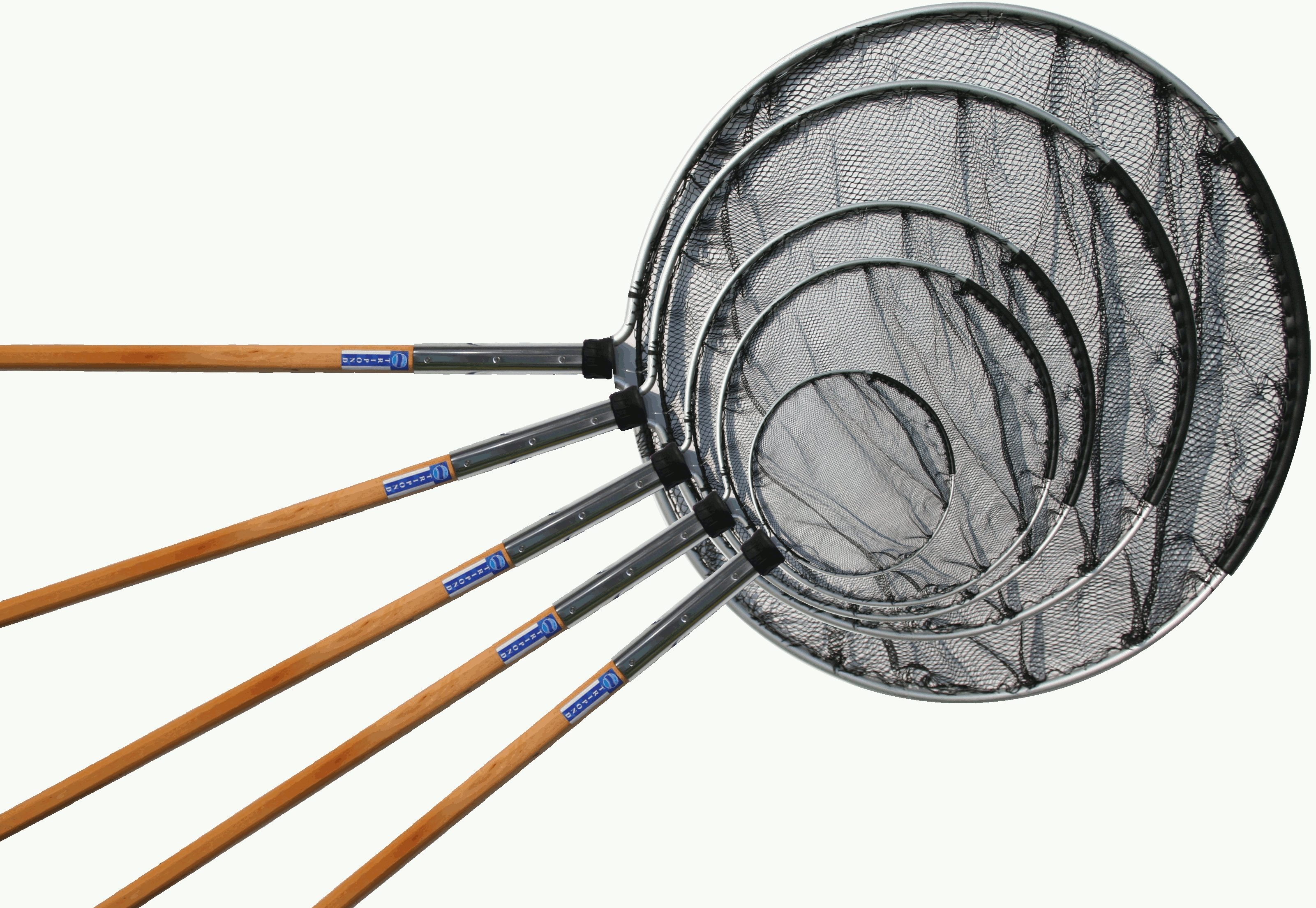 Kescher Edelstahl mit Holzgriff  rund 100cm und 2,5m Holzstiel